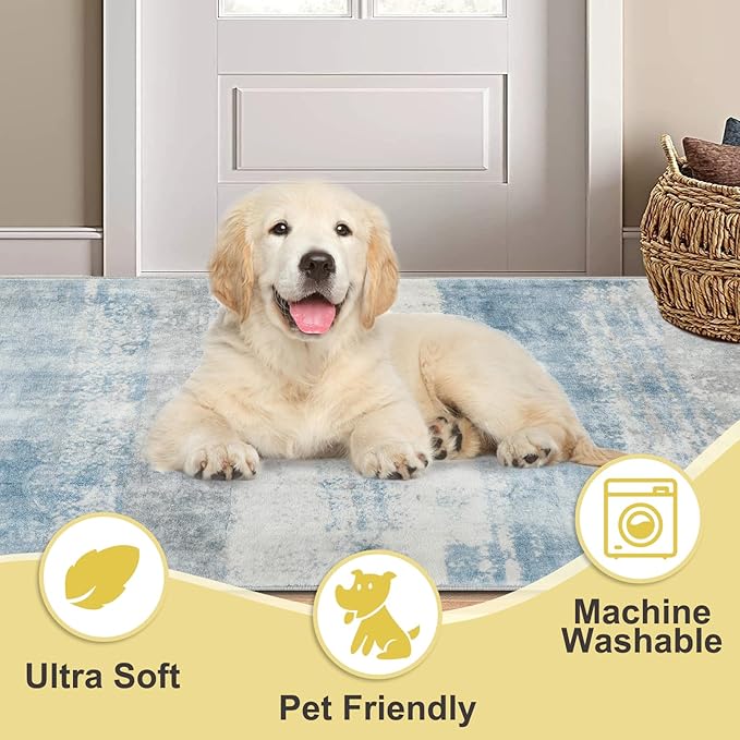 COMSLE Door Mat, Front Door Rug Indoor for Entrance Faux Wool Absorbent Non Slip Modern Throw Rug for Entryway Hallway Muddy Paws - Pet Friendly, 24x36 Inches, Milk Blue Machine Washable