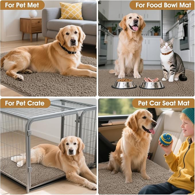 IM HOME Dog Door Mats for Muddy Paws, 36" X 24" Chenille Absorbent Doormat, Non Slip Heavy Dog Rugs for Muddy Paws, Soft Indoor Door Mat for Entryway, Mud Paw, Inside Floor, Beige