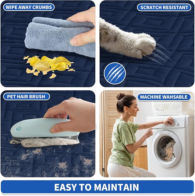 2026 Waterproof Bed Sofa Blanket (52"x82") Comfy Couch Sofa Mat for Dog Pets with Anti-Slip Back, Universal Incontinence Lightweight Liner Pad for Furniture Car Picnic etc Durable Washable, Navy Blue