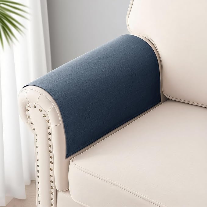 SPWIY Couch Arm Covers Washable Recliner Armrest Cover for Pets Linen Chair Arm Covers Stain Resistant & Anti-Scratch Furniture Protector for Sofa, 2 Pieces, Denim Blue, 20" W x 24" L