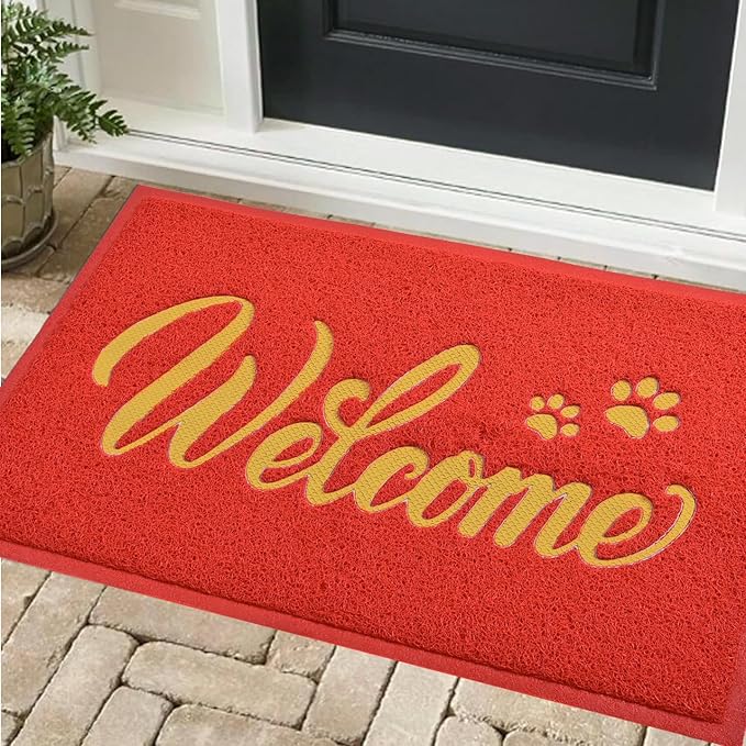 T.HENV Christmas Door Mat Outdoor, 30x17.5 Waterproof All-Season Front Door Mat Outside Entrance, All-Weather Quick Drying, Low Profile Doormat Indoor, Patio Porch Entryway Mats, Red-Gold