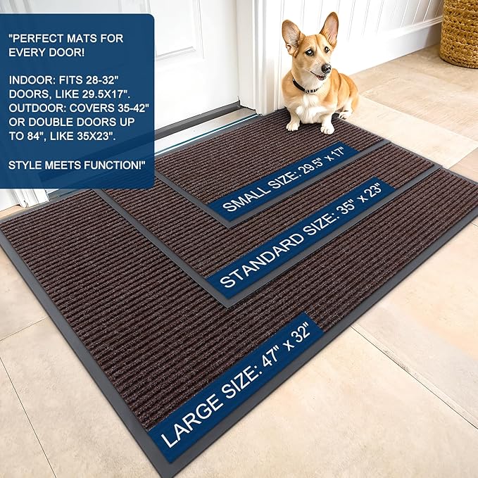 OLANLY Front Door Mat Indoor Outdoor Entrance, Waterproof Heavy Duty Doormat, Fade Resistant, Low Profile, Easy Clean Patio Porch Welcome Floor Mats for Entry, 71x30, Tan