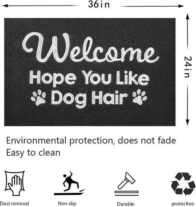 Indoor Doormat, Dog Hair Mat Standard Welcome Front Door Entryway Mats, Funny Door Mat, Durable Non Slip Rubber Dirt Entrance Mats, Funny Black 36" x 24"