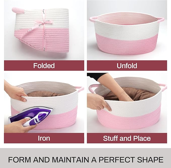 Medium Rope Basket with Handles, Medium Bohe Storage Basket, 17 "L x 12.5" W x 8.5 "H, Home Decor Organizer for Towels,toys, Books & Magazines