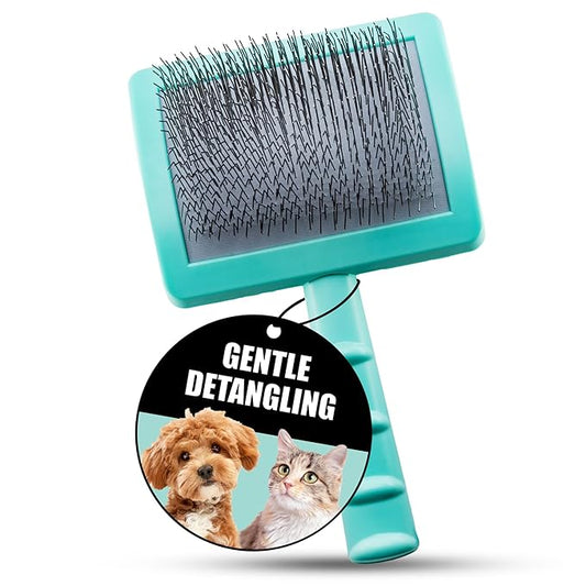 Tauro Pro Line Slicker Dog Brush for Shedding - Detangler for Long & Dense Hair, Removes Undercoat & Mats - Pet Brush for Dogs & Cat Grooming, Non-Slip Grip, Hard Pin (Size L - Mint)