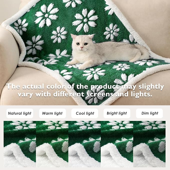 Yaning Waterproof Blanket for Dog Puppy Cat, Cute 3D Textured Flower Dog Blanket for Bed Couch Sofa, Soft Liquid Pee Proof Pet Furniture Protector, 30"x40", Green