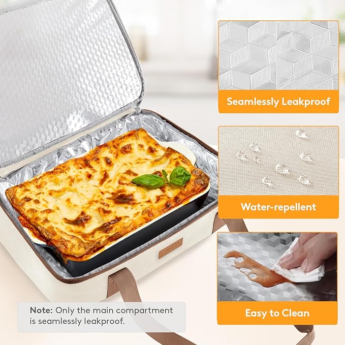 Lifewit LUNCIA Insulated Casserole Carrier for Hot or Cold Food, Lasagna Lugger Tote for Potluck Parties/Picnic/Cookouts, Fits 9"×13" Baking Dish, Cream