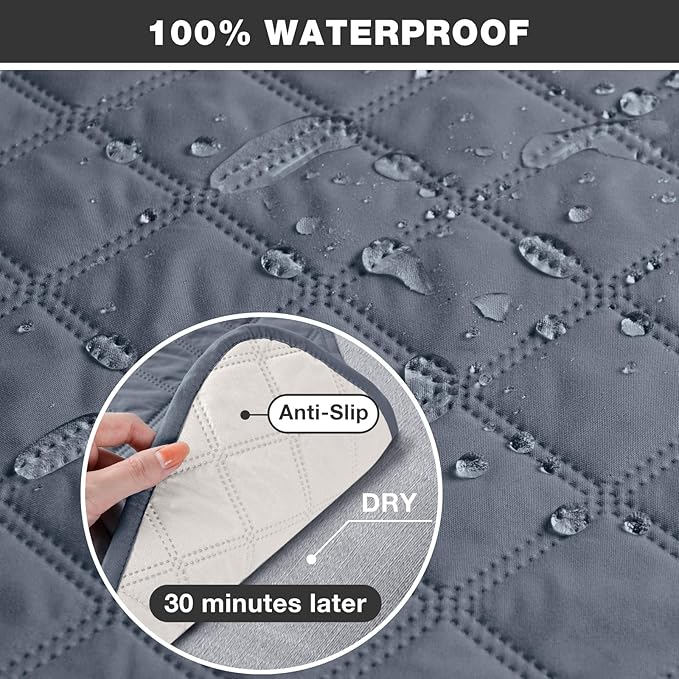 TAOCOCO 100% Waterproof Recliner Chair Cover Non-Slip Reclining Cover for Recliner Chair Washable Chair Seat Cover with Elastic Straps for Pets Sofa Slipcover with Pocket (Small 23'', Bluish Grey)