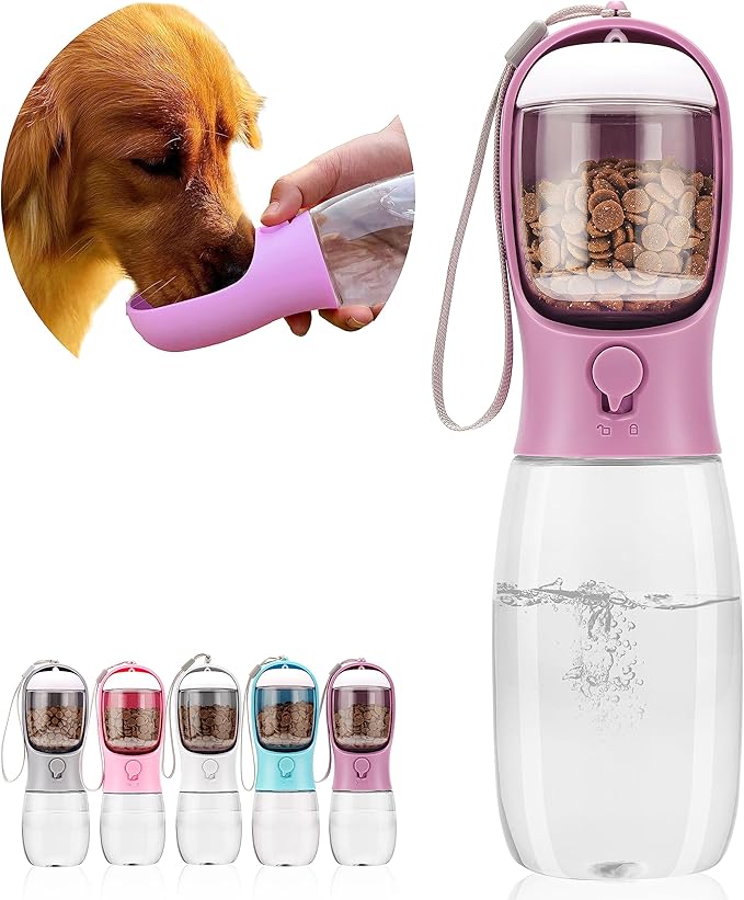 AVELORA Dog Water Bottle,Portable Pet Water Bottle with Food Container,Outdoor Portable Water Dispenser for Cat,Puppy,Pets for Walking,Hiking,Travel,Puppy Essentials,Dog Stuff(19oz)
