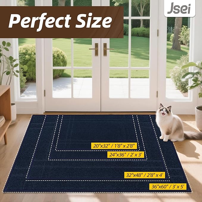 JSEI Entryway Rugs Doormat 36"x60", Non-Slip Dirt Trapper Door Mats Indoor, Washable Absorbent and Stain Resist Welcome Floor Mat for Front Door, Dog Door Mat, Muddy Wet Shoes & Paws, Navy Blue