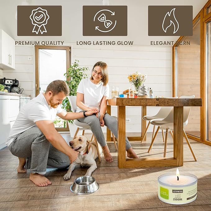 Pet Odor Eliminator Candle for Dogs and Cats Long-Lasting 72-Hour, Burn Natural Soy Wax with Refreshing Scent, Scented Candle to Remove Pet Smells (Lime-Lemon)