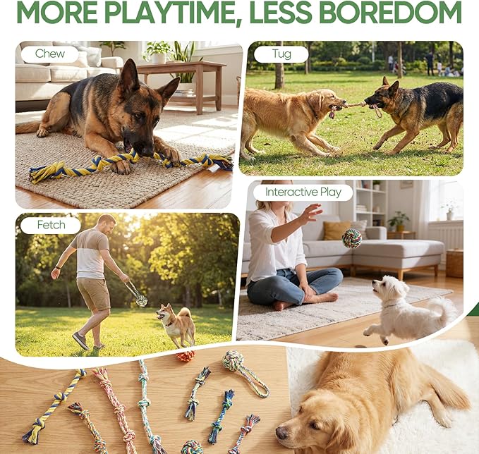 Aitmexcn Dog Rope Toys for Small and Medium Dogs, 10 Pack Puppy Teething Cotton Chew Tug Ropes, Indoor Outdoor Interactive Tug of War Toy Set, Sturdy Knot Toys for Dental Care and Boredom Relief