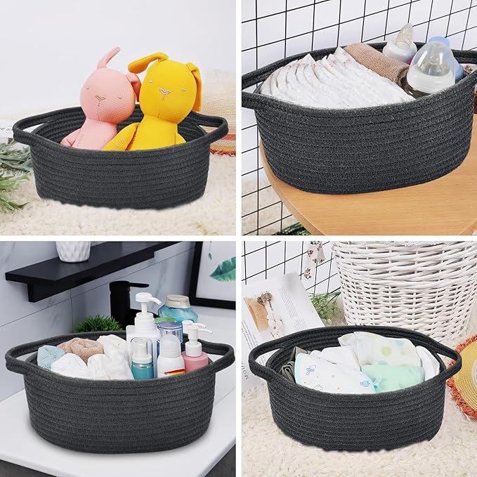 ABenkle Small Basket with Gift Bags and Ribbons, Empty Gift Baskets for Mother's Day, Decorative Boho Rope Woven Nursery Storage Organizer Toy Baskets with Handle for Baby Showers, 12"X 8" X 5"