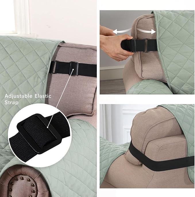 H.VERSAILTEX Reversible Loveseat Cover Water Resistant Loveseat Slipcover Washable Loveseat Couch Cover with Non Slip Elastic Strap Furniture Protector for Kid Dog Pet(Loveseat, Desert Sage/Beige)