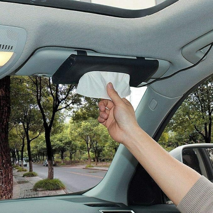 Black Car Tissue Holder with 7 PCS Tissue Refill, Sun Visor Napkin Holder, Car Tissue Box for Sun Visor, Paper Dispenser for Auto, Car Case Refill Tissue, Car Accessories