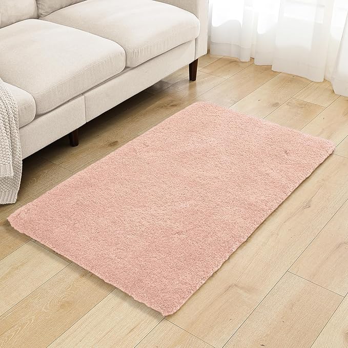 Dusty Pink Bathroom Rugs 30"x50" - Large Bath Mat for Bathroom Floor, Fluffy Microfiber Plush Rug, Non Slip and Washable - Great for Living Room, Bedroom or Kitchen Mat