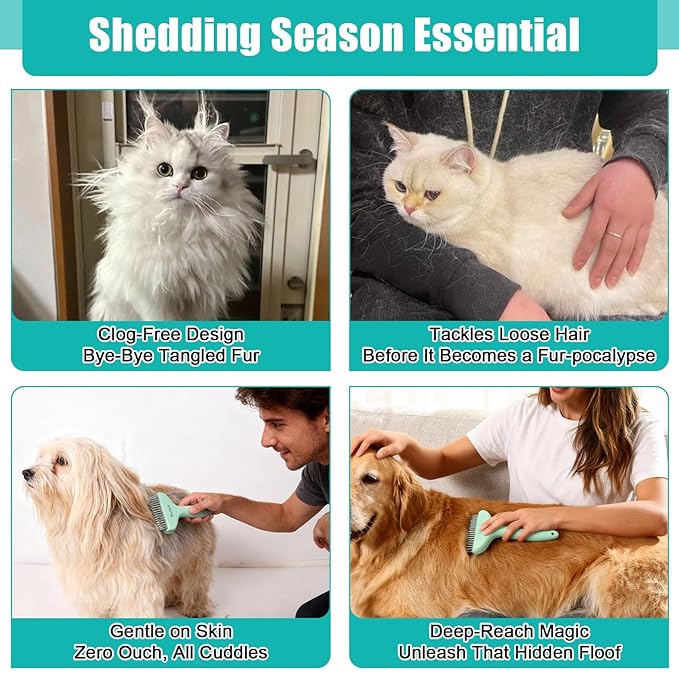 Mllzhauib Dog & Cat Brush, Deshedding Brush with Easy Release Button, Premium Grooming Tool for Shed Control & Undercoat Removal, Ideal for Long/Short Haired Pets (Mint Green)