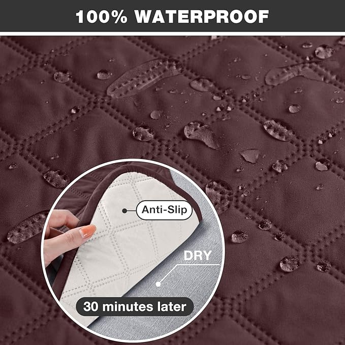 TAOCOCO 100% Waterproof Recliner Chair Cover Non-Slip Reclining Cover for Recliner Chair Washable Chair Seat Cover with Elastic Straps for Pets Sofa Slipcover with Pocket (Small 23'', Coffee)