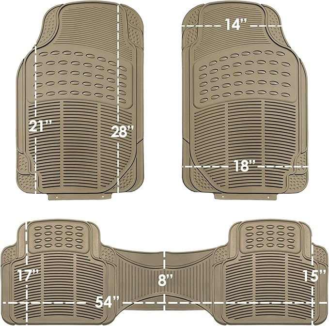 FH Group Car Floor Mats - Heavy-Duty Rubber for Cars, Universal Fit Rear Set, Trimmable, ClimaProof Floor Mats For Most Sedan, SUV, Truck, Beige