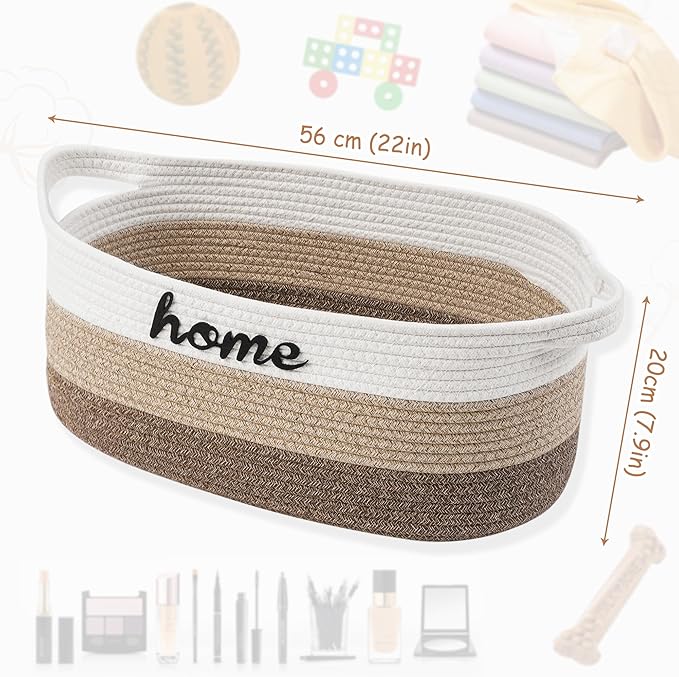 Dog Toy Basket Woven Baskets for Organizing Rope 22"X11"X7.9" Large Storage Basket with Handle Cute Cotton Nursery Gift Dog Toy Bins Organizer-Light Brown