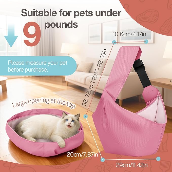 YUDODO Adjustable Dog Sling Carrier for Small Dogs Lightweight Crossbody Pet Bag with Safety Strap, Pocket Storage, Machine Washable, Comfortable Travel & Outdoor Sling up to 9 lbs Pink Fashion