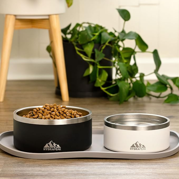 Hydrapeak Dog Bowl; Non Slip Stainless Steel; Water and Food Dish; Large Sized and Small Dogs; 32oz 64oz; Multiple Sizes; 4 Cup | White