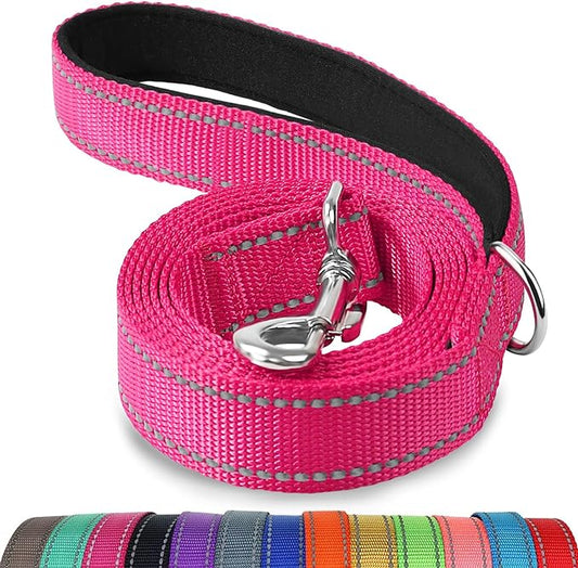 Joytale Dog Leash, 5 FT Double-Sided Reflective, Padded Handle Nylon Heavy Duty Leashes for Medium & Large Dogs Walking, Hotpink