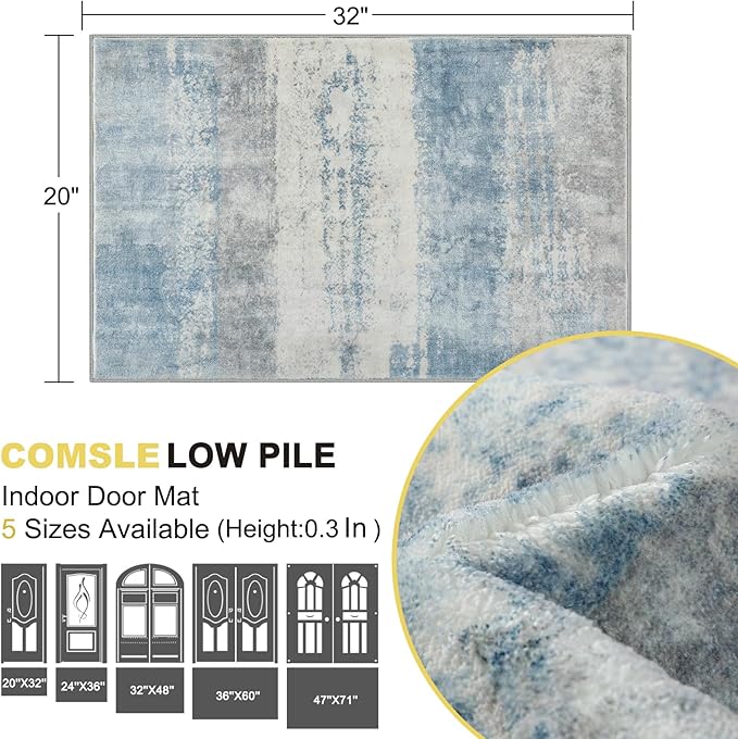 COMSLE Door Mat, Front Door Rug Indoor for Entrance Faux Wool Absorbent Non Slip Modern Throw Rug for Entryway Hallway Muddy Paws - Pet Friendly, 20x32 Inches,Milk Blue Machine Washable