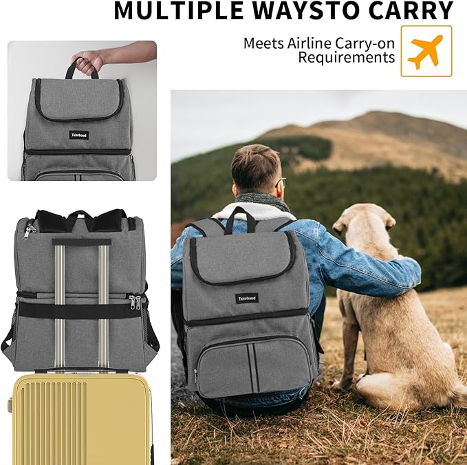 Txinrbaod Dog Bags for Traveling Pet Diaper Bag Airline Approved Dog Food Travel Bag with 2 Food Storage Containers Bag Pet Camping Essentials Hiking Accessories Gift Gray