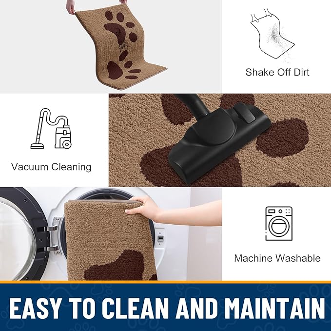 Smiry Dog Door Mat for Muddy Paws, Absorbs Moisture and Dirt, Low-Profile Entryway Mat with Non-Slip Backing, Entry Indoor Outdoor Doormat for Inside Floor (48x30 Inches, Beige, Paw)