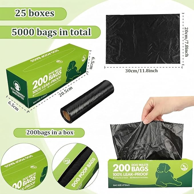 Sherr 25 Boxed Rolls 5000 Counts Dog Poop Bags Bulk Leak Proof Dog Doggy Poop Pet Waste Bags for Puppy Pets Outdoor Walking and Travel