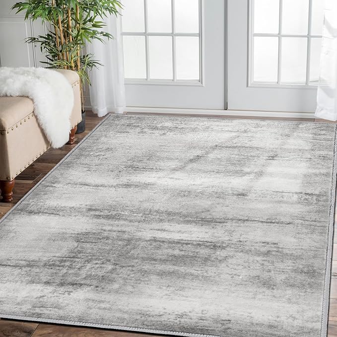 COMSLE Door Mat, Front Door Mat Indoor for Entrance Faux Wool Absorbent Non Slip Modern Throw Rug for Entryway Bedroom Muddy Paws - Pet Friendly, 36x60 Inches,Linear Gray Machine Washable
