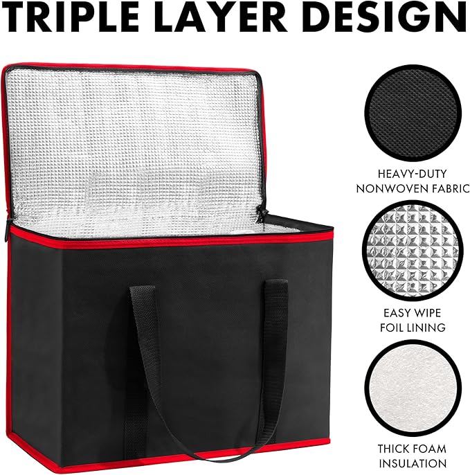 Carrywell Insulated Reusable Grocery Bags 2-Pack, Catering and Delivery Bag For Hot and Cold Food, Collapsible Thermal Tote For Doordash, Not-Made In China