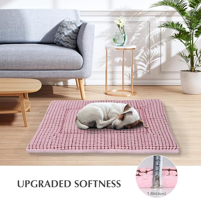 BVAGSS Reversible Dog Crate Pad, Memory Foam Pet Bed Mat, Soft Warm Machine Washable Sleeping Kennel Mattress for Small Medium Dogs XH079 (30''x20''x1.6'',Pink)