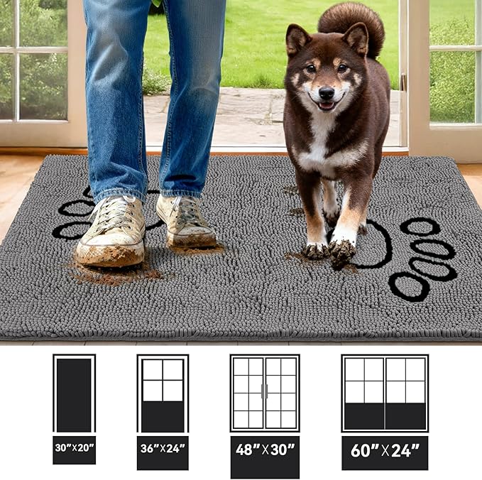Bcoimo Super Absorbent Dog Door Mat, 48"*30" Anti Slip Mat for Muddy Paws, Pet Rugs for Dirty Paws Washable That Absorbs Moisture and Dirt, for Dog Cage and Pet Resting Carpet