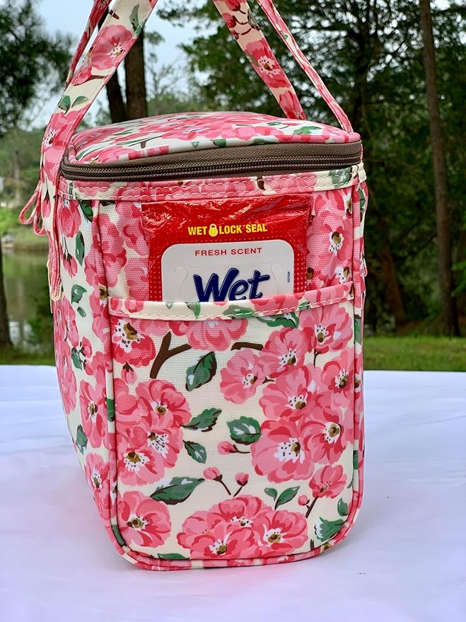 Kwang Min Floral Insulated Lunch Bag for Women,Reusable Lunch Box,Large Cooler for Office,Picnic Outdoors,Premium Waterproof Fabric,Ideal Floral Lunch Bag (Beige Begonia)