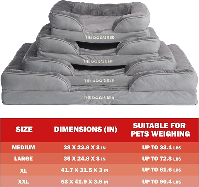 The Dog’s Bed, Orthopedic Standard Foam Waterproof Dog Bed with Standard Support, XL Silver Grey Plush, Waterproof, Supportive Dog Bed with Replaceable Covers