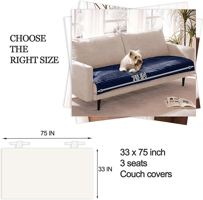 Meider Dual Non-Slip Couch Cover for Dogs Waterproof, Fuzzy Soft Pet Couch Covers for Sofa 3 Cushion, Pet Friendly Soft Dog Bed Covers Sofa Cover Washable (Navy Blue, 33" x 75" 1 Pack)