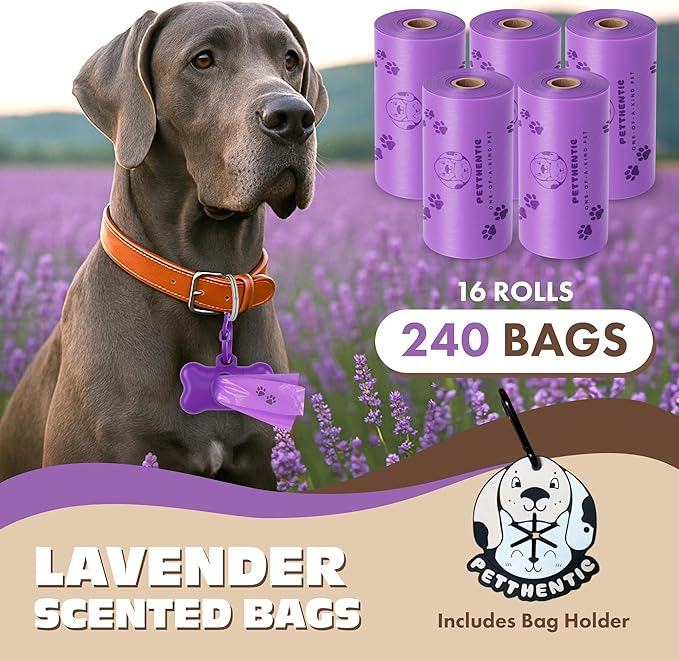 Biodegradeable Dog Poop Bags Rolls with Dispenser & Holder – Scented, Leak-Proof & Eco-Friendly Cornstarch Waste Bags for Dogs & Cats, Strong & Easy to Use, Includes Poop Bag Clip