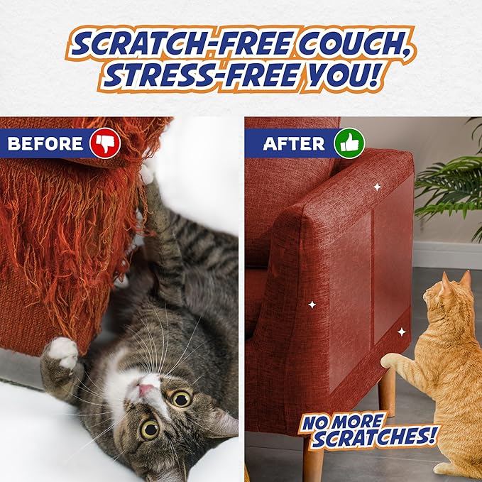 25 Pack Cat Scratch Furniture Protector Tape Sheets, Double-Sided Sticky Training (15 XL, 8 Large, 2 Medium), Anti-Scratch Couch & Sofa Guard, Clear, Not for Leather, Velvet, Microfiber