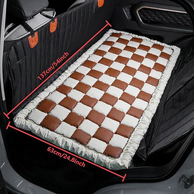 AEEISHOMEREFORM Dog Bed Mat for Car Back Seat，Waterproof Backseat Pet Bed Pad，Non-Slip Dog Car Seat Cover，Leather Pet Cushion Fit for Backseat Extenders and Trucks SUV (Brown, 24.8x54 inch)