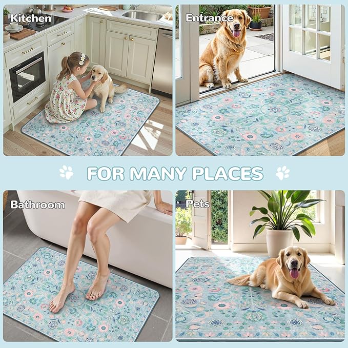 Lahome Washable Reusable Pee Pads for Dogs - Blue Botanical Floral 2 Pack Puppy Pads, Super Absorbent & Waterproof Dog Training Mats for Potty & Crate - Leakproof with Non-Slip Backing (36"x48")