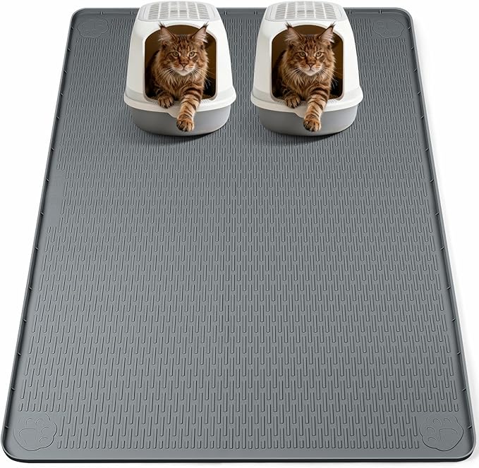 Bartuke Cat Litter Mat, XL Extra Large 57" x 40" Silicone Mat Litter Trapping Mat for Scatter Control, Soft on Kitty Paws, Easy to Clean (Dark Grey)