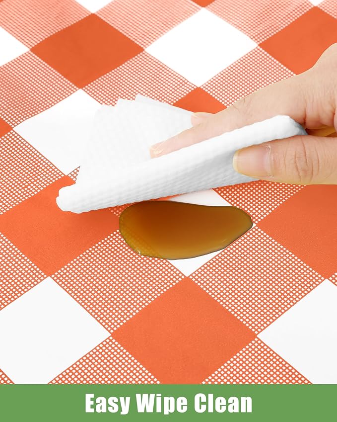 Smiry 8 Packs Gingham Disposable Table Cloth, 54 x 108 Inch Waterproof Plastic Tablecloth, Rectangle Orange and White Checkered Table Covers for Picnic, Birthday, Party