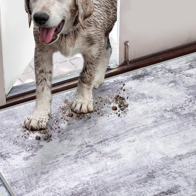 COMSLE Door Mat, Front Door Mat Indoor for Entrance Faux Wool Absorbent Non Slip Modern Throw Rug for Entryway Hallway Muddy Paws - Pet Friendly, 24x36 Inches, Modern Gray Machine Washable