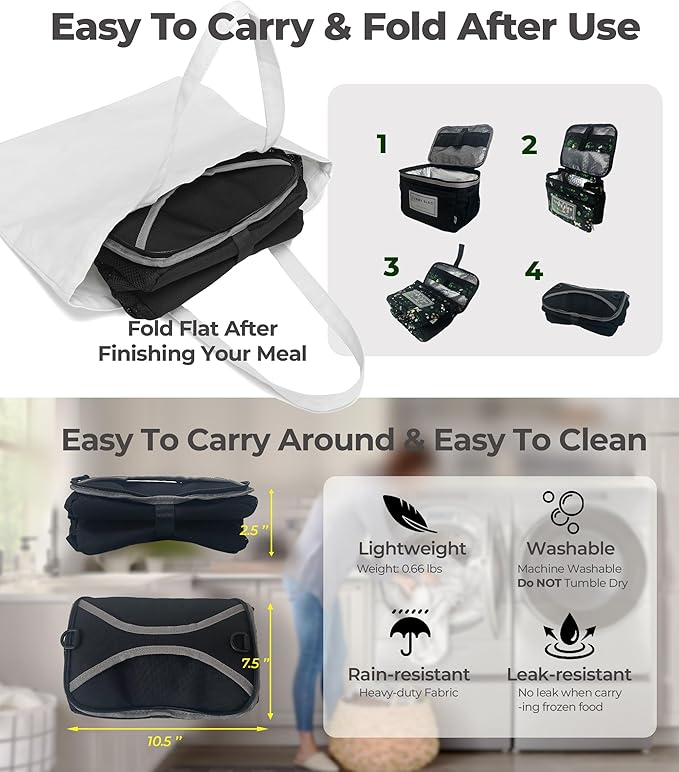 SUNNY BIRD Insulated Lunch Bag with Foldable and Leakproof Design, Thermally Insulated, Shoulder Strap for Women, Men and Teen (Black 002)