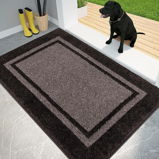 PURRUGS Dirt Trapping Door Mat 34" x 60", Non-Slip Machine Washable Entryway Rug, Entrance Mat, Indoor Front Door Mat, Super Absorbent Entry Rug for Muddy Shoes & Paws, Grayish Brown & Coffee