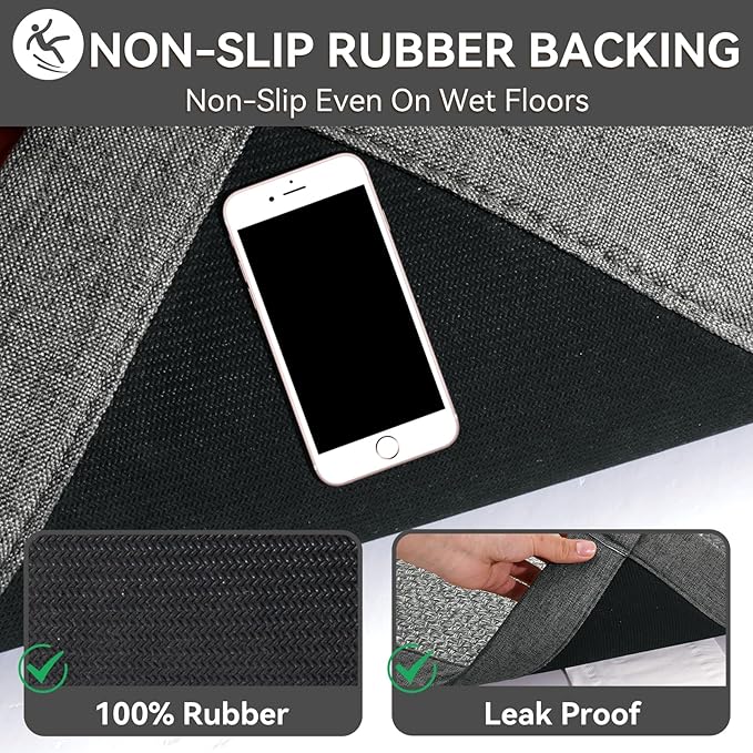 Non Slip Bath Mat Bathroom Rugs, Soft Jute-Like Ultra Thin Bath Mats, Rubber Backing Super Absorbent Quick Dry Bath Rug Shower Mat Fit Under Door Bathroom Floor, Machine Washable, Gray 16" x 24"