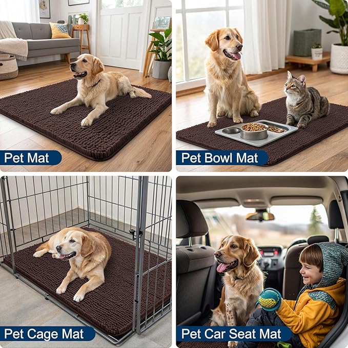 Smiry Dog Door Mat for Muddy Paws 59x35, Absorbs Moisture and Dirt Doormat, Non-Slip Washable Quick Dry Chenille Front Door Mat Indoor Entrance, Entryway Carpet for Inside Floor, Brown