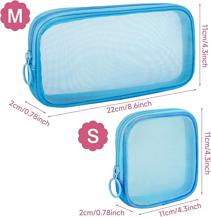 4 Pieces Mini Zipper Nylon Mesh Pouch, Mesh Cosmetic Bags Makeup Bags, Multipurpose Travel Toiletry Bags for Office Supplies and Travel Accessories (Navy Blue, S)
